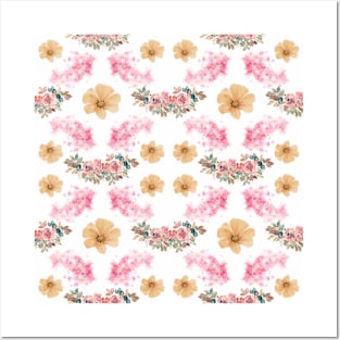 Flowers Pattern on White Background Posters and Art